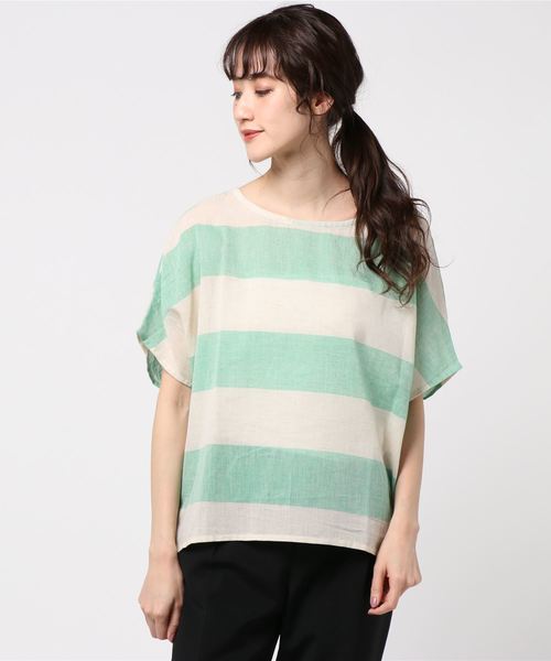 rps（アールピーエス）の「綿麻ボーダーブラウス（シャツ/ブラウス・レディース・チャコールグレー/ベージュ/パープル/イエロー/ブルー/グリーン・M）」の12枚目の写真