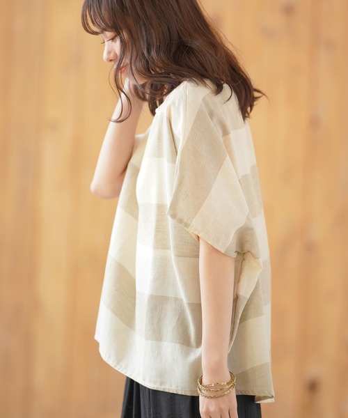 rps（アールピーエス）の「綿麻ボーダーブラウス（シャツ/ブラウス・レディース・チャコールグレー/ベージュ/パープル/イエロー/ブルー/グリーン・M）」の19枚目の写真