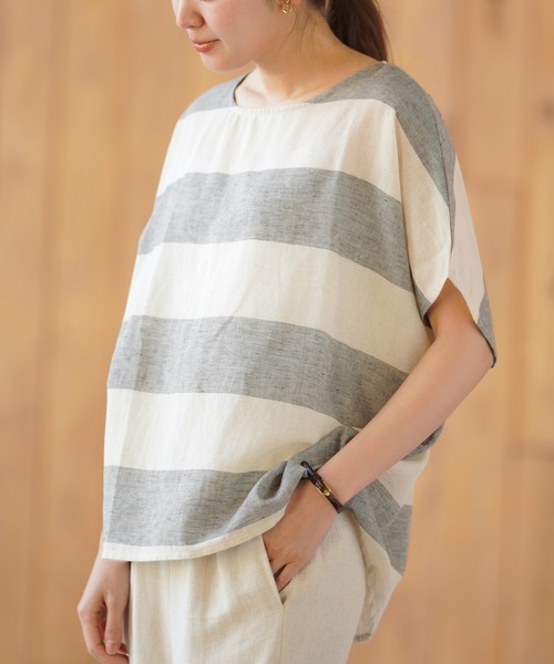 rps（アールピーエス）の「綿麻ボーダーブラウス（シャツ/ブラウス・レディース・チャコールグレー/ベージュ/パープル/イエロー/ブルー/グリーン・M）」の17枚目の写真