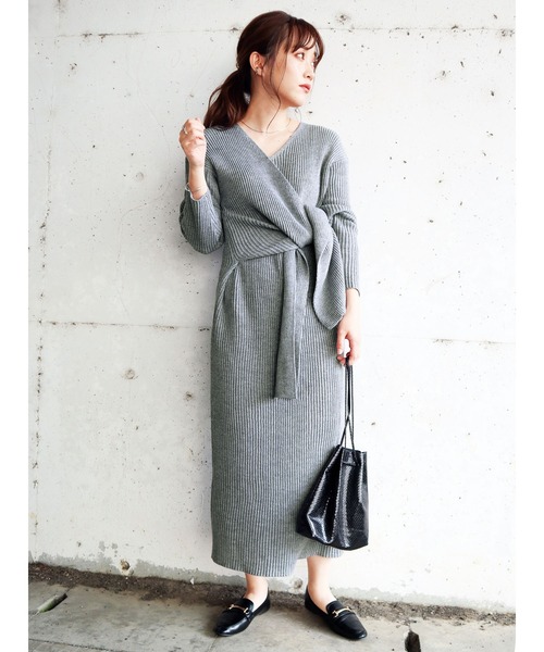GeeRA(ジーラ)の「《インスタグラマーてらさん着用》カシュクールニットワンピース(ワンピース・レディース・ブラック/杢グレー/ブラウン・MEDIUM/XX-LARGE/SMALL/LARGE/X-LARGE)」の11枚目の写真