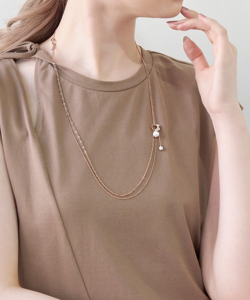 長さ調節可能】2wayアレンジパールラリエットネックレス/最大