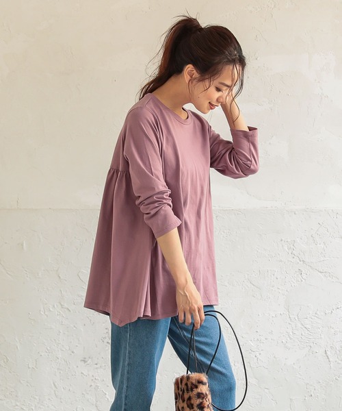 KOBE LETTUCE(コウベレタス)の「綿100%バックフレアTシャツトップス(Tシャツ/カットソー・レディース・ベージュ/カーキ/ピンク系その他/チャコール・FREE)」の2枚目の写真
