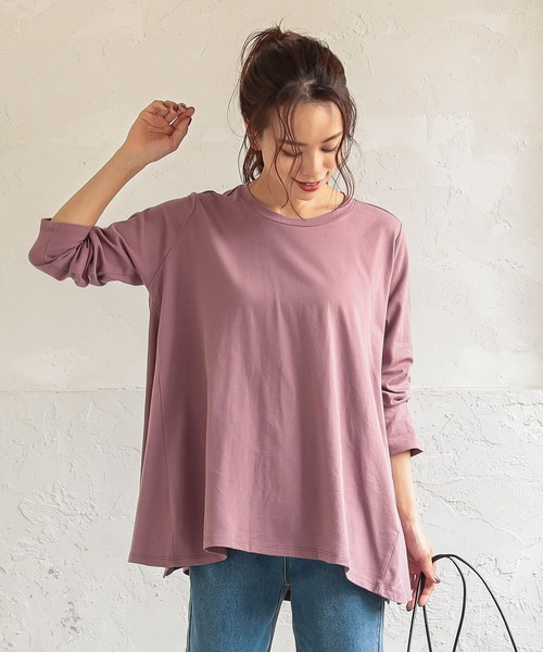 KOBE LETTUCE(コウベレタス)の「綿100%バックフレアTシャツトップス(Tシャツ/カットソー・レディース・ベージュ/カーキ/ピンク系その他/チャコール・FREE)」の12枚目の写真
