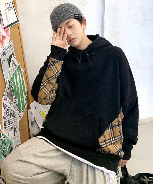 neos(ネオス)の「【neos -addictive design-】ルーズシルエット 裏起毛 チェック ドロップショルダー プルオーバー(パーカー・メンズ・ホワイト/ブラック/ベージュ・MEDIUM/LARGE)」の11枚目の写真