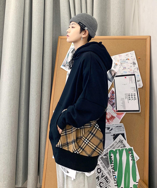 neos(ネオス)の「【neos -addictive design-】ルーズシルエット 裏起毛 チェック ドロップショルダー プルオーバー(パーカー・メンズ・ホワイト/ブラック/ベージュ・MEDIUM/LARGE)」の14枚目の写真