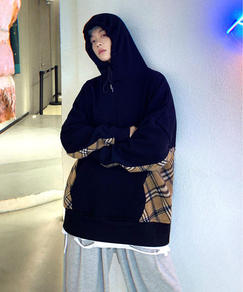 neos(ネオス)の「【neos -addictive design-】ルーズシルエット 裏起毛 チェック ドロップショルダー プルオーバー(パーカー・メンズ・ホワイト/ブラック/ベージュ・MEDIUM/LARGE)」の8枚目の写真