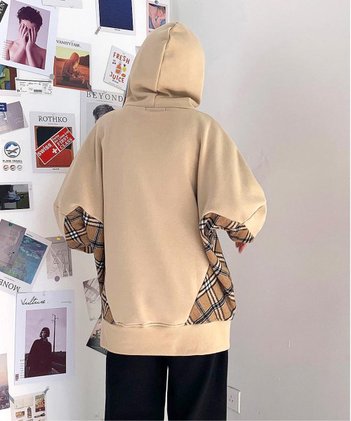 neos(ネオス)の「【neos -addictive design-】ルーズシルエット 裏起毛 チェック ドロップショルダー プルオーバー(パーカー・メンズ・ホワイト/ブラック/ベージュ・MEDIUM/LARGE)」の9枚目の写真