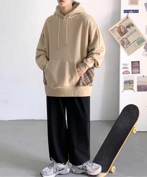neos(ネオス)の「【neos -addictive design-】ルーズシルエット 裏起毛 チェック ドロップショルダー プルオーバー(パーカー・メンズ・ホワイト/ブラック/ベージュ・MEDIUM/LARGE)」の13枚目の写真