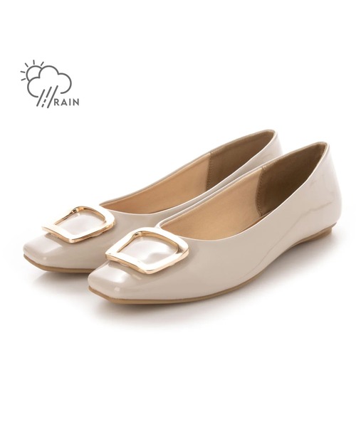 EVOL（イーボル）の「晴雨兼用【EVOL】スクエアモチーフパンプス IQ9452（レインシューズ・レディース・ブラック/ベージュ/アイボリー/ブラック×ブラック・22.5cm/23.5cm/24.5cm/23.0cm/24.0cm/25.0cm）」の2枚目の写真