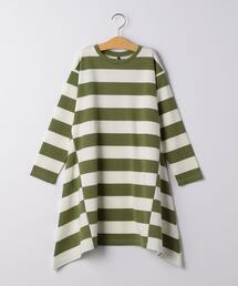 green label relaxing | 【キッズ】ポンチボーダーワンピース オリーブ(ワンピース)