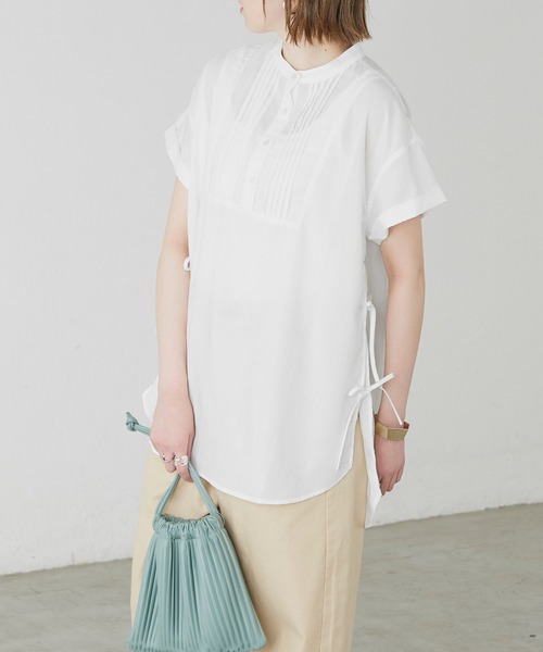 BONLECILL（ボンルシール）の「サイドリボン バンドカラーフレンチスリーブブラウス（シャツ/ブラウス・レディース・ブラック/ベージュ/オフホワイト/イエロー・FREE）」の9枚目の写真