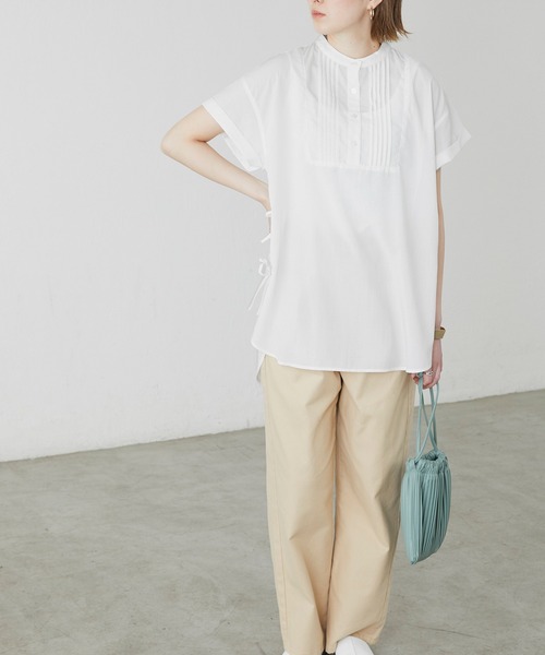 BONLECILL（ボンルシール）の「サイドリボン バンドカラーフレンチスリーブブラウス（シャツ/ブラウス・レディース・ブラック/ベージュ/オフホワイト/イエロー・FREE）」の10枚目の写真