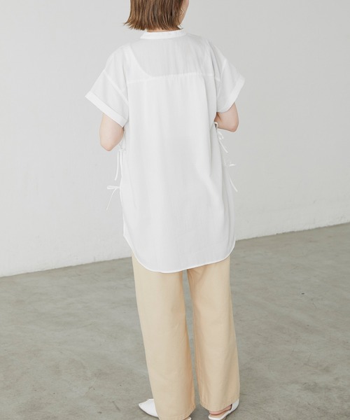 BONLECILL（ボンルシール）の「サイドリボン バンドカラーフレンチスリーブブラウス（シャツ/ブラウス・レディース・ブラック/ベージュ/オフホワイト/イエロー・FREE）」の11枚目の写真