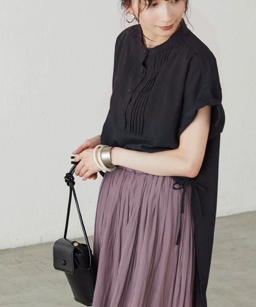 BONLECILL（ボンルシール）の「サイドリボン バンドカラーフレンチスリーブブラウス（シャツ/ブラウス・レディース・ブラック/ベージュ/オフホワイト/イエロー・FREE）」の14枚目の写真