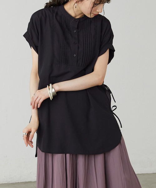 BONLECILL（ボンルシール）の「サイドリボン バンドカラーフレンチスリーブブラウス（シャツ/ブラウス・レディース・ブラック/ベージュ/オフホワイト/イエロー・FREE）」の13枚目の写真