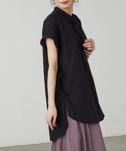 BONLECILL（ボンルシール）の「サイドリボン バンドカラーフレンチスリーブブラウス（シャツ/ブラウス・レディース・ブラック/ベージュ/オフホワイト/イエロー・FREE）」の12枚目の写真