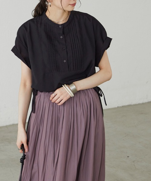 BONLECILL（ボンルシール）の「サイドリボン バンドカラーフレンチスリーブブラウス（シャツ/ブラウス・レディース・ブラック/ベージュ/オフホワイト/イエロー・FREE）」の16枚目の写真