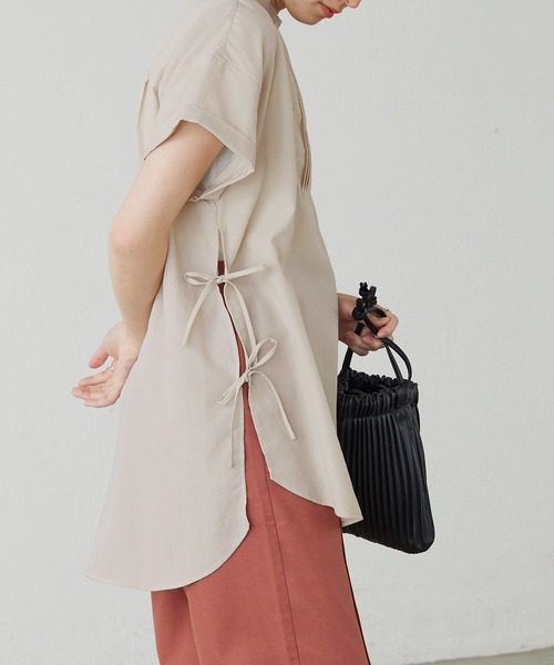 BONLECILL（ボンルシール）の「サイドリボン バンドカラーフレンチスリーブブラウス（シャツ/ブラウス・レディース・ブラック/ベージュ/オフホワイト/イエロー・FREE）」の20枚目の写真