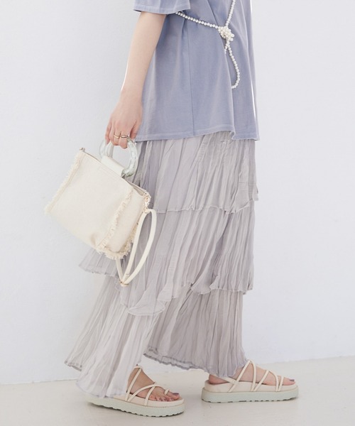 Heather（ヘザー）の「クリンクルティアードスカート　949143（スカート・レディース・グリーン/グレー/ブラック/グレー系その他・FREE）」の3枚目の写真