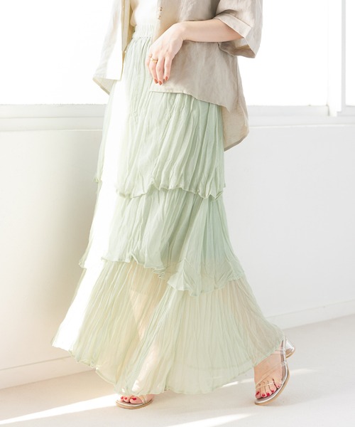 Heather（ヘザー）の「クリンクルティアードスカート　949143（スカート・レディース・グリーン/グレー/ブラック/グレー系その他・FREE）」の4枚目の写真