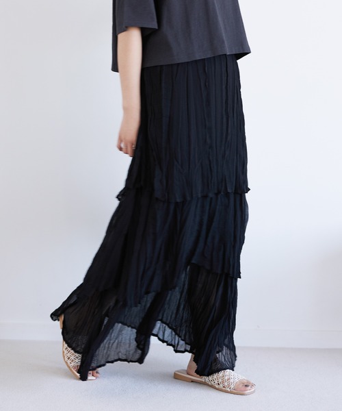 Heather（ヘザー）の「クリンクルティアードスカート　949143（スカート・レディース・グリーン/グレー/ブラック/グレー系その他・FREE）」の2枚目の写真