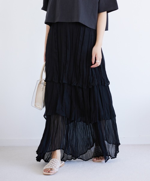 Heather（ヘザー）の「クリンクルティアードスカート　949143（スカート・レディース・グリーン/グレー/ブラック/グレー系その他・FREE）」の12枚目の写真