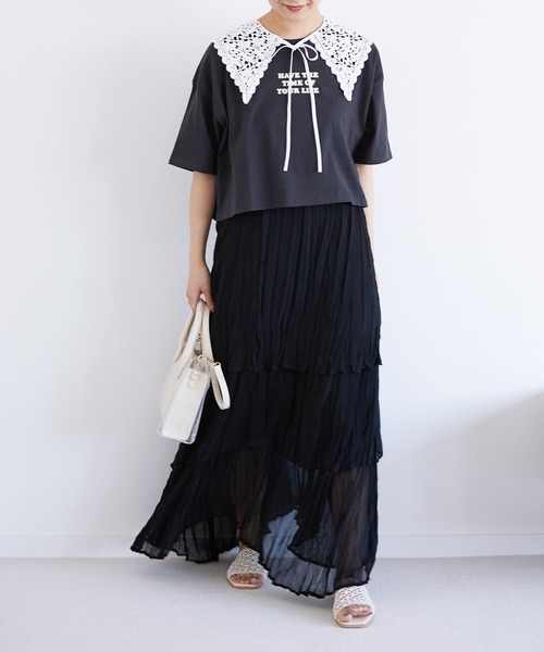 Heather（ヘザー）の「クリンクルティアードスカート　949143（スカート・レディース・グリーン/グレー/ブラック/グレー系その他・FREE）」の13枚目の写真