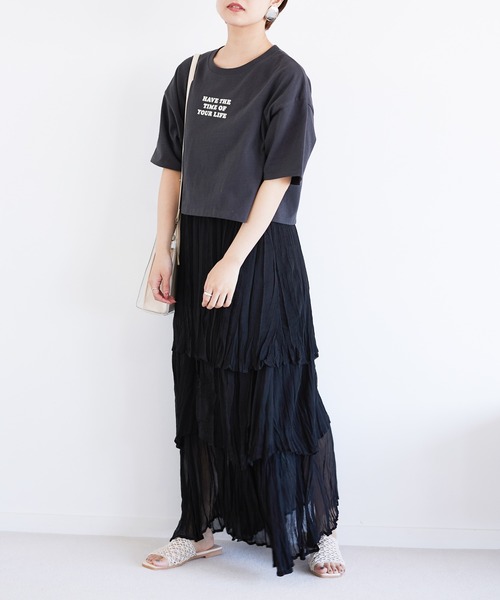 Heather（ヘザー）の「クリンクルティアードスカート　949143（スカート・レディース・グリーン/グレー/ブラック/グレー系その他・FREE）」の14枚目の写真