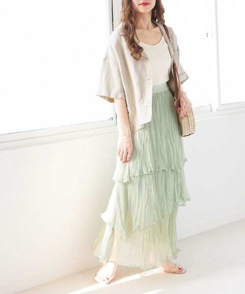 Heather（ヘザー）の「クリンクルティアードスカート　949143（スカート・レディース・グリーン/グレー/ブラック/グレー系その他・FREE）」の18枚目の写真