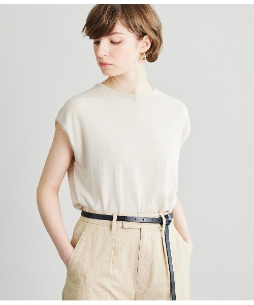 SIPULI（シプリ）の「[ICE COTTON]HighTwist Swiss Cotton フレンチスリーブニット（ニット/セーター・レディース・アイボリー/ブラウン/グリーン/ネイビー・2/3）」の2枚目の写真