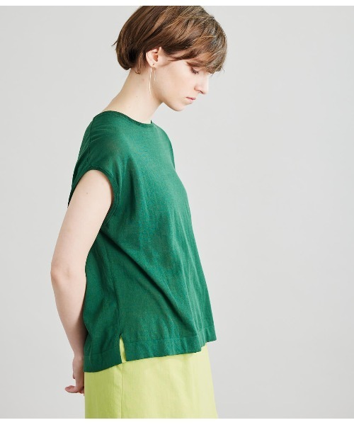 SIPULI（シプリ）の「[ICE COTTON]HighTwist Swiss Cotton フレンチスリーブニット（ニット/セーター・レディース・アイボリー/ブラウン/グリーン/ネイビー・2/3）」の3枚目の写真