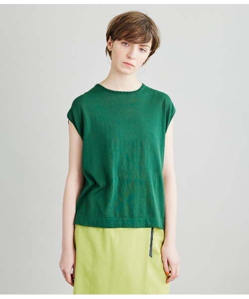 SIPULI（シプリ）の「[ICE COTTON]HighTwist Swiss Cotton フレンチスリーブニット（ニット/セーター・レディース・アイボリー/ブラウン/グリーン/ネイビー・2/3）」の11枚目の写真