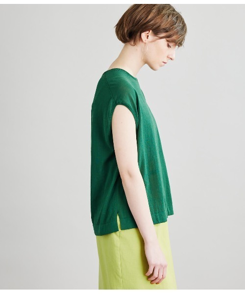 SIPULI（シプリ）の「[ICE COTTON]HighTwist Swiss Cotton フレンチスリーブニット（ニット/セーター・レディース・アイボリー/ブラウン/グリーン/ネイビー・2/3）」の7枚目の写真
