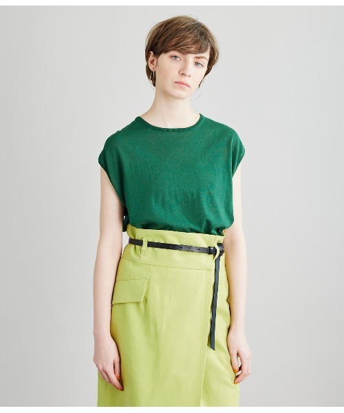 SIPULI（シプリ）の「[ICE COTTON]HighTwist Swiss Cotton フレンチスリーブニット（ニット/セーター・レディース・アイボリー/ブラウン/グリーン/ネイビー・2/3）」の19枚目の写真