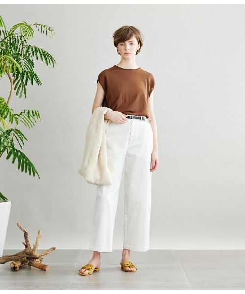 SIPULI（シプリ）の「[ICE COTTON]HighTwist Swiss Cotton フレンチスリーブニット（ニット/セーター・レディース・アイボリー/ブラウン/グリーン/ネイビー・2/3）」の18枚目の写真