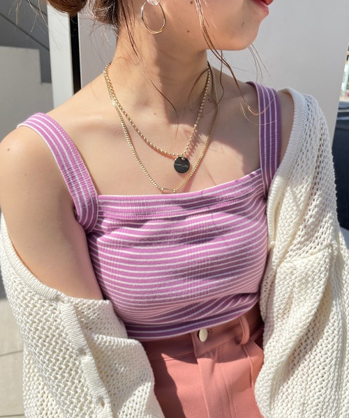 Chico（チコ）の「ボーダースクエアタンク（タンクトップ・レディース・ブラック/グリーン/ピンク/ホワイト・FREE）」の19枚目の写真