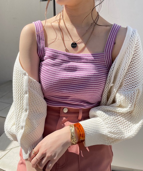 Chico（チコ）の「ボーダースクエアタンク（タンクトップ・レディース・ブラック/グリーン/ピンク/ホワイト・FREE）」の20枚目の写真