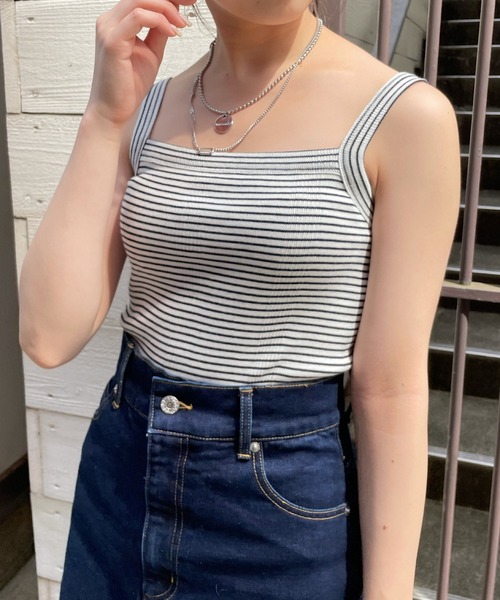 Chico（チコ）の「ボーダースクエアタンク（タンクトップ・レディース・ブラック/グリーン/ピンク/ホワイト・FREE）」の8枚目の写真