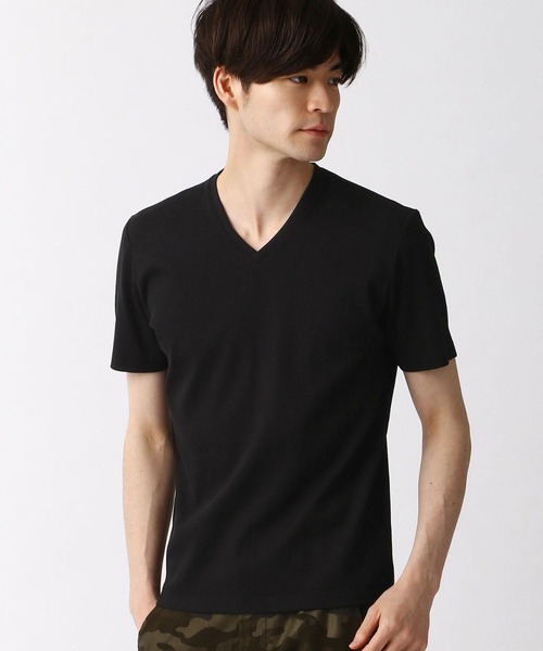 HIDEAWAYS NICOLE(ハイダウェイニコル)の「サッカ-ストライプVネックTシャツ(Tシャツ/カットソー・メンズ・ブラック/ホワイト/ネイビー/その他1・X-LARGE/MEDIUM/LARGE)」の3枚目の写真