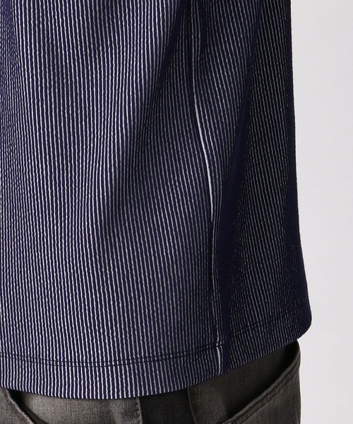 HIDEAWAYS NICOLE(ハイダウェイニコル)の「サッカ-ストライプVネックTシャツ(Tシャツ/カットソー・メンズ・ブラック/ホワイト/ネイビー/その他1・X-LARGE/MEDIUM/LARGE)」の15枚目の写真