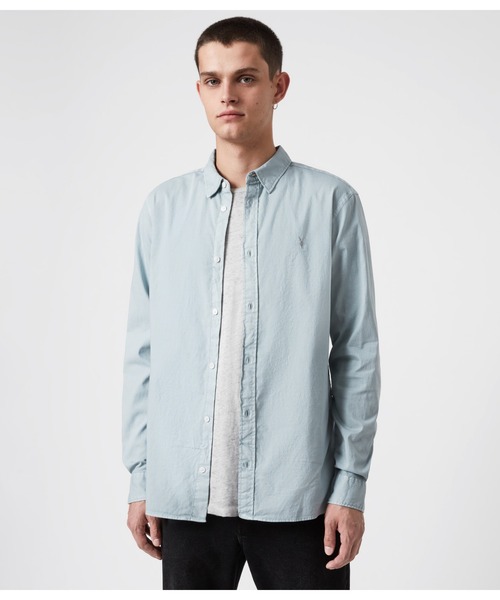 オールセインツ メンズ シャツ トップス Hawthorne Long Sleeve Shirt Hawthorne Ramskull Stretch Fit Shirt Black | ALLSAINTS US