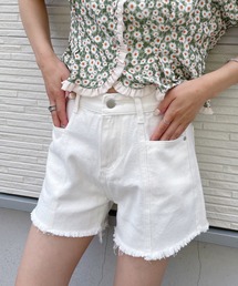 ダメージフリンジデニムショートパンツ