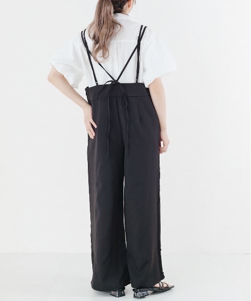 nemne store（ネンネストア）の「リボンを結ぶツリリボンサロペット（サロペット/オーバーオール・レディース・ブラック/グレー/アイボリー・フリー）」の4枚目の写真