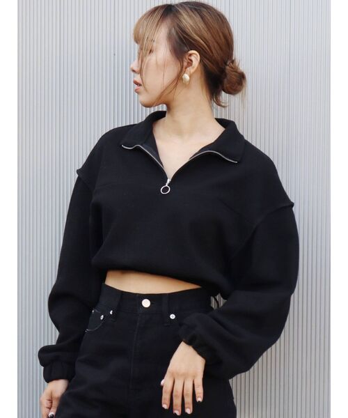 EVRIS（エヴリス）の「ハーフジップワッフルスウェットTOPS（スウェット・レディース・ブラック/グリーン/アイボリー・FREE）」の12枚目の写真