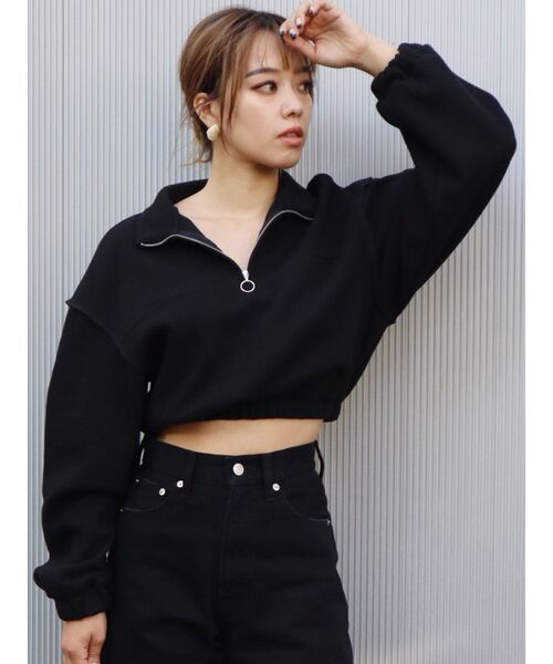 EVRIS（エヴリス）の「ハーフジップワッフルスウェットTOPS（スウェット・レディース・ブラック/グリーン/アイボリー・FREE）」の9枚目の写真