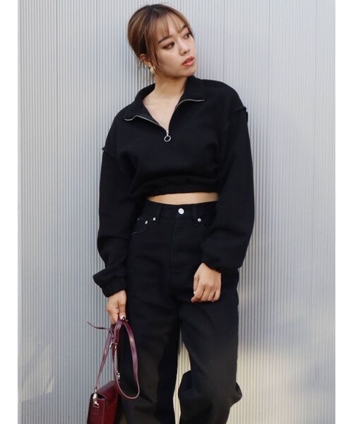 EVRIS（エヴリス）の「ハーフジップワッフルスウェットTOPS（スウェット・レディース・ブラック/グリーン/アイボリー・FREE）」の15枚目の写真