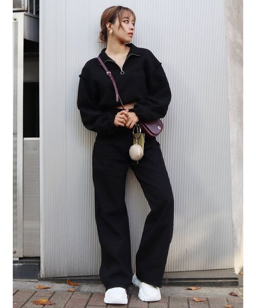 EVRIS（エヴリス）の「ハーフジップワッフルスウェットTOPS（スウェット・レディース・ブラック/グリーン/アイボリー・FREE）」の7枚目の写真