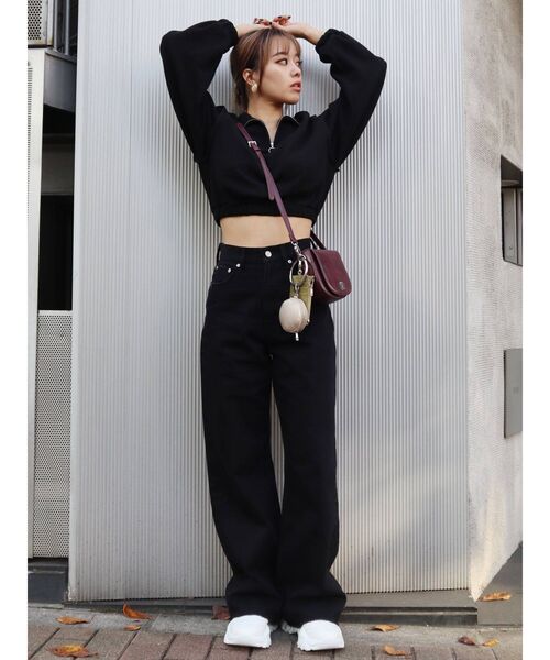 EVRIS（エヴリス）の「ハーフジップワッフルスウェットTOPS（スウェット・レディース・ブラック/グリーン/アイボリー・FREE）」の4枚目の写真