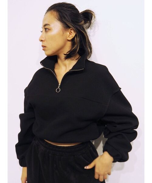 EVRIS（エヴリス）の「ハーフジップワッフルスウェットTOPS（スウェット・レディース・ブラック/グリーン/アイボリー・FREE）」の6枚目の写真