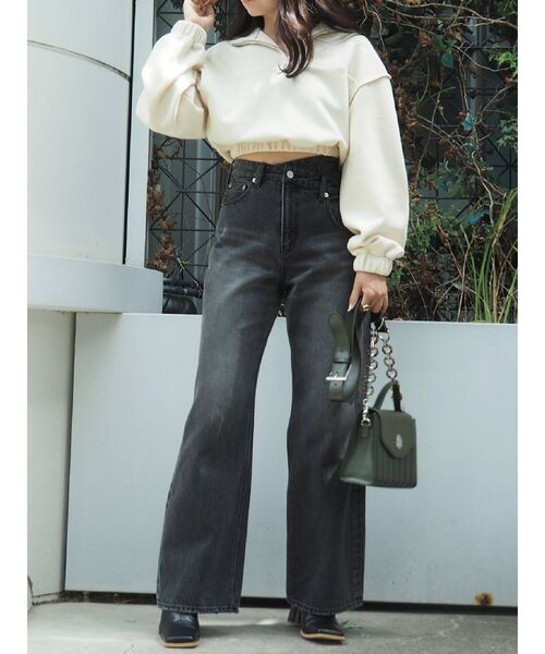 EVRIS（エヴリス）の「ハーフジップワッフルスウェットTOPS（スウェット・レディース・ブラック/グリーン/アイボリー・FREE）」の8枚目の写真